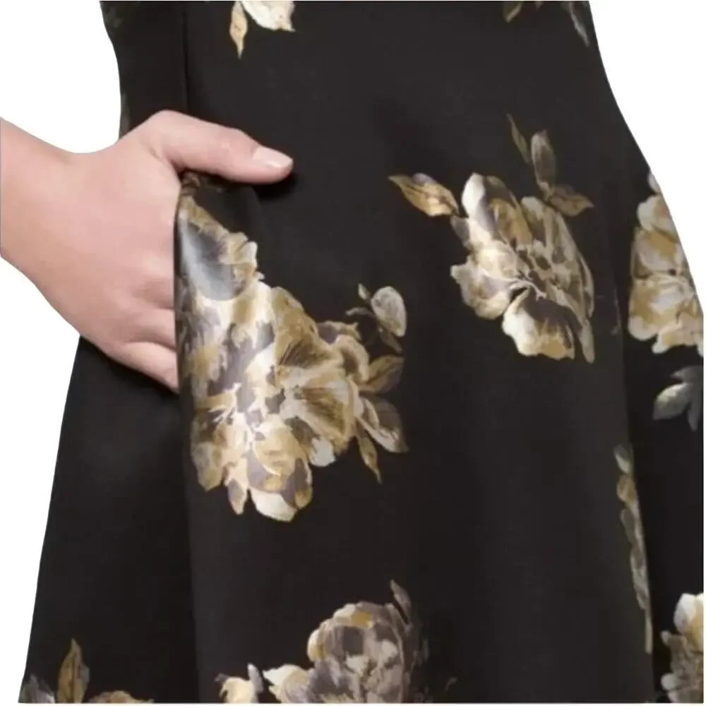 White House Black Market Black Floral Fit & Flare Dress - Picture 2 of 9
